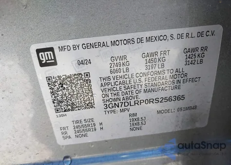 2024 Chevrolet Equinox Ev Lt z USA, uszkodzony, nr VIN 3GN7DLRP0RS256365